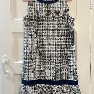 NWT Karl Lagerfeld Blue/White Sleeveless Tweed Dress